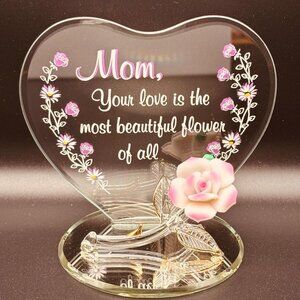 Rose Most Beautiful Flower Mom Pink Rose Glass Figurine